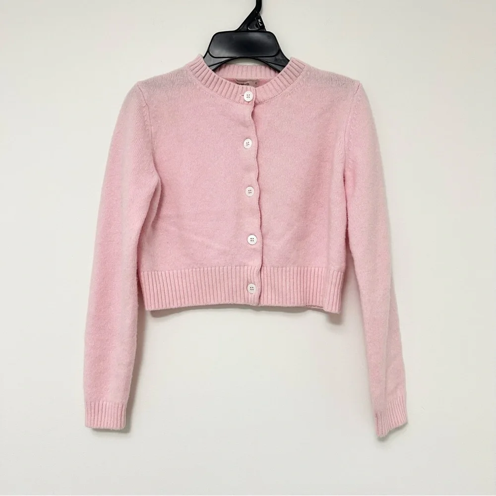 House of CB London ALLIANA Pink Cropped Wool Cardigan Women's Small Feminine